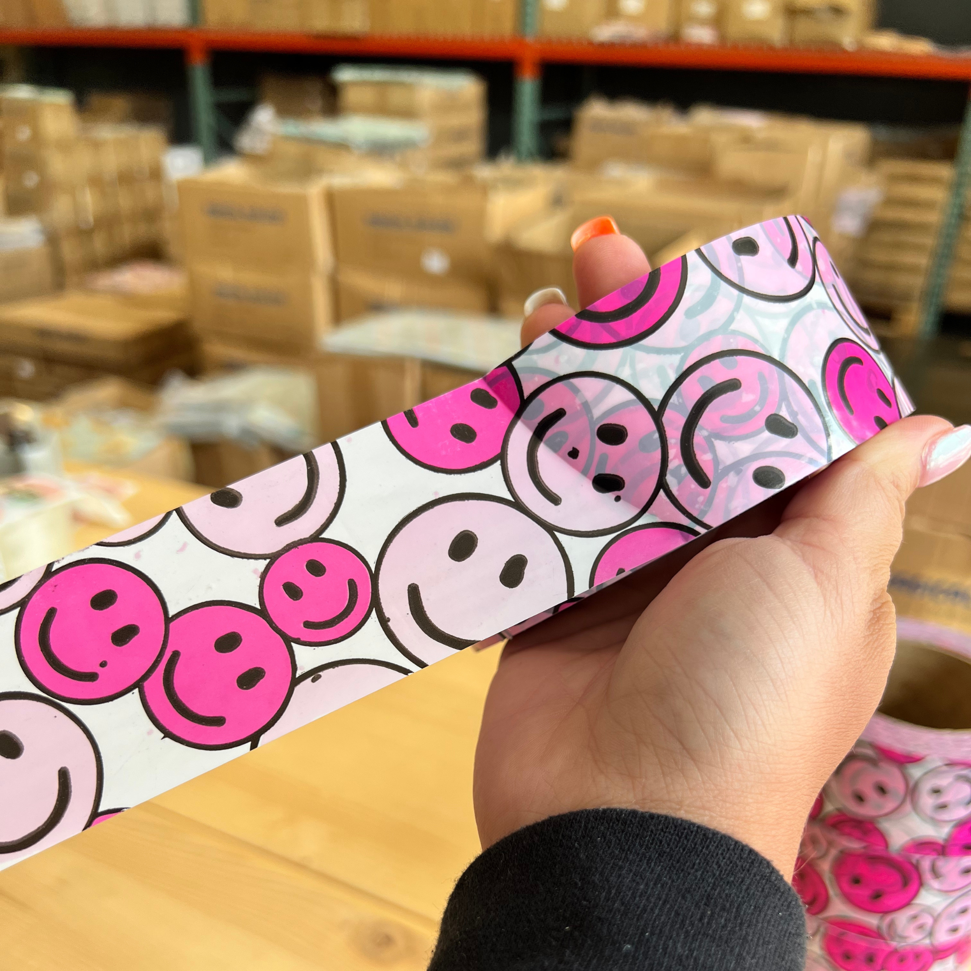 Plastic Tape - Pink Smiley