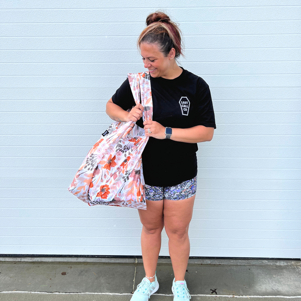 Orange Falling Floral Large Reusable Bag