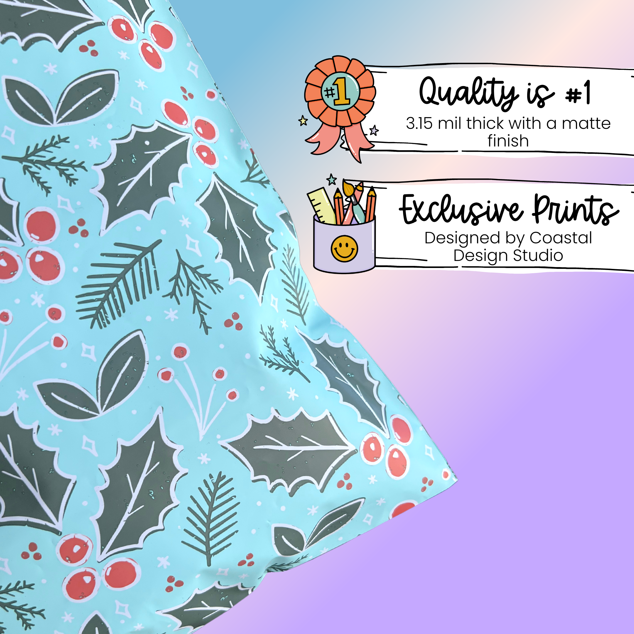 14.5x19" Blue Holly Poly Mailer