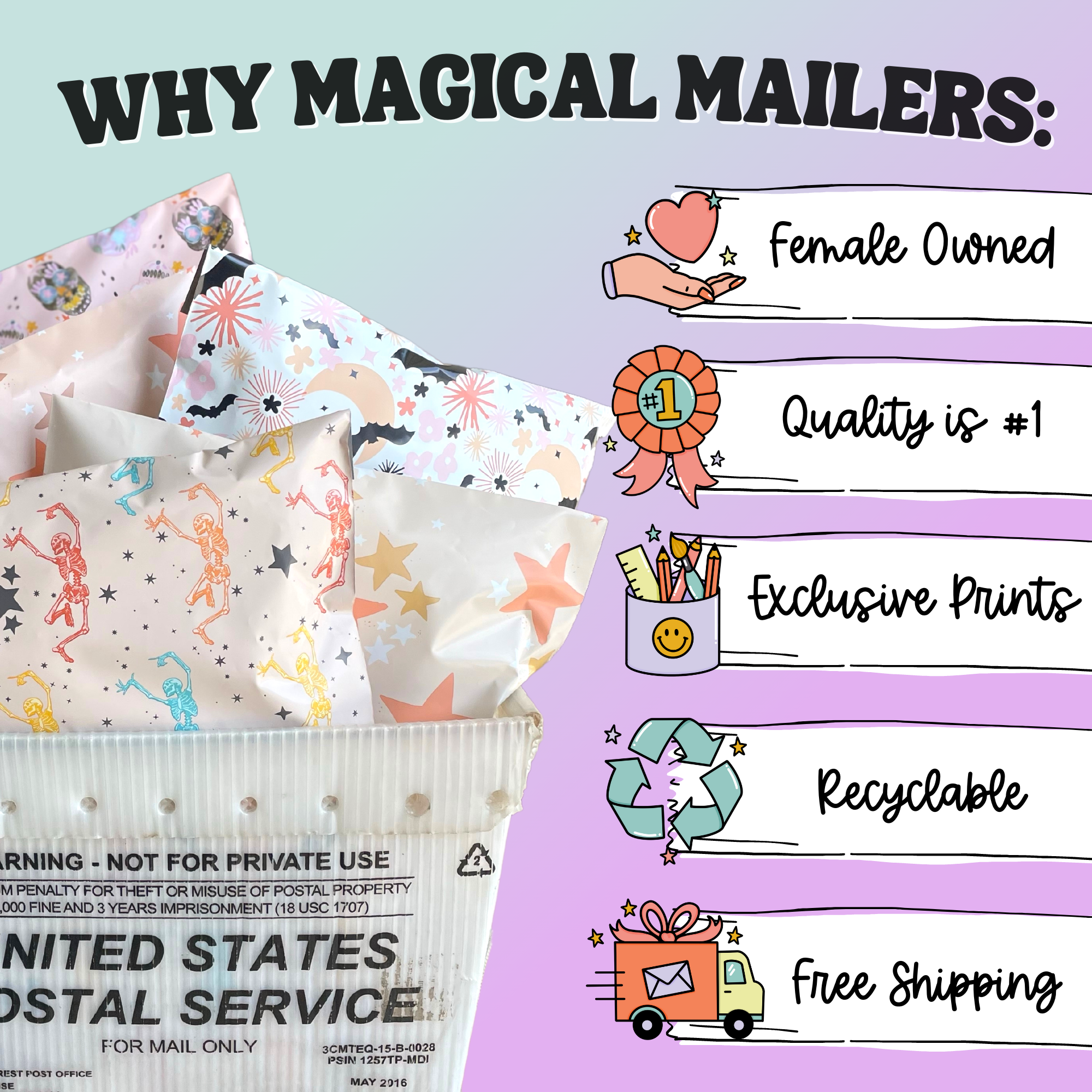 14.5x19" Sugar Skulls Poly Mailer