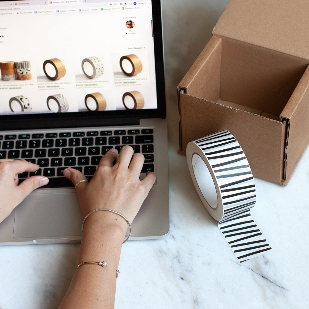 Paper Tape - White with Black Stripes - Magical Mailers