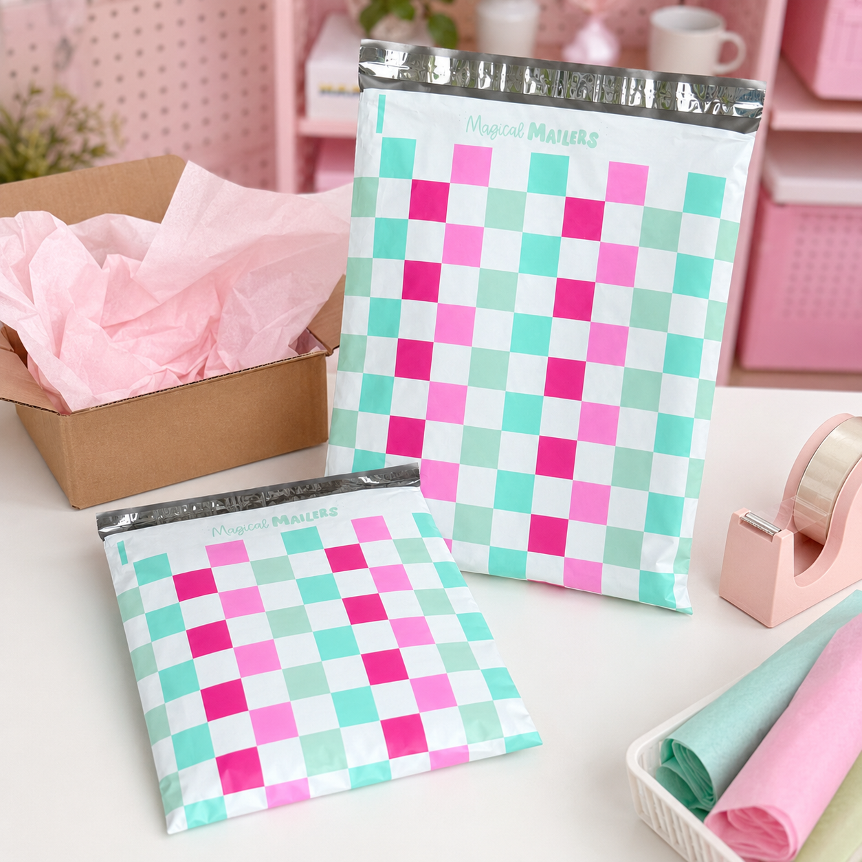 Pink & Green Checkered Poly Mailer
