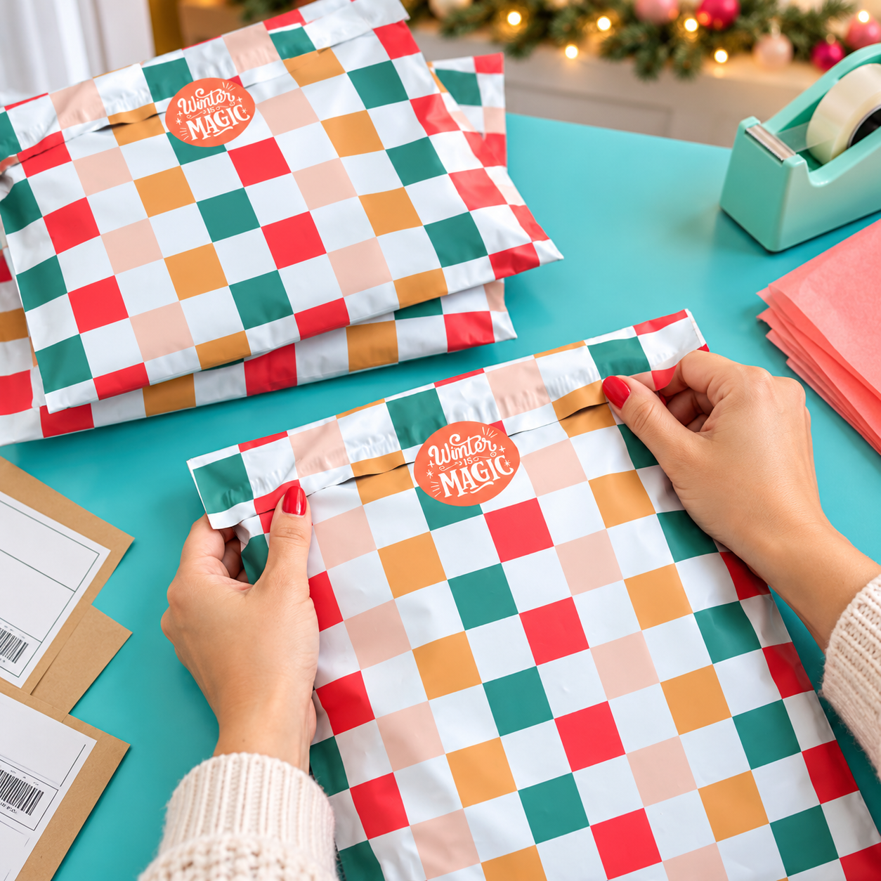 Traditional Winter Checkered Poly Mailer