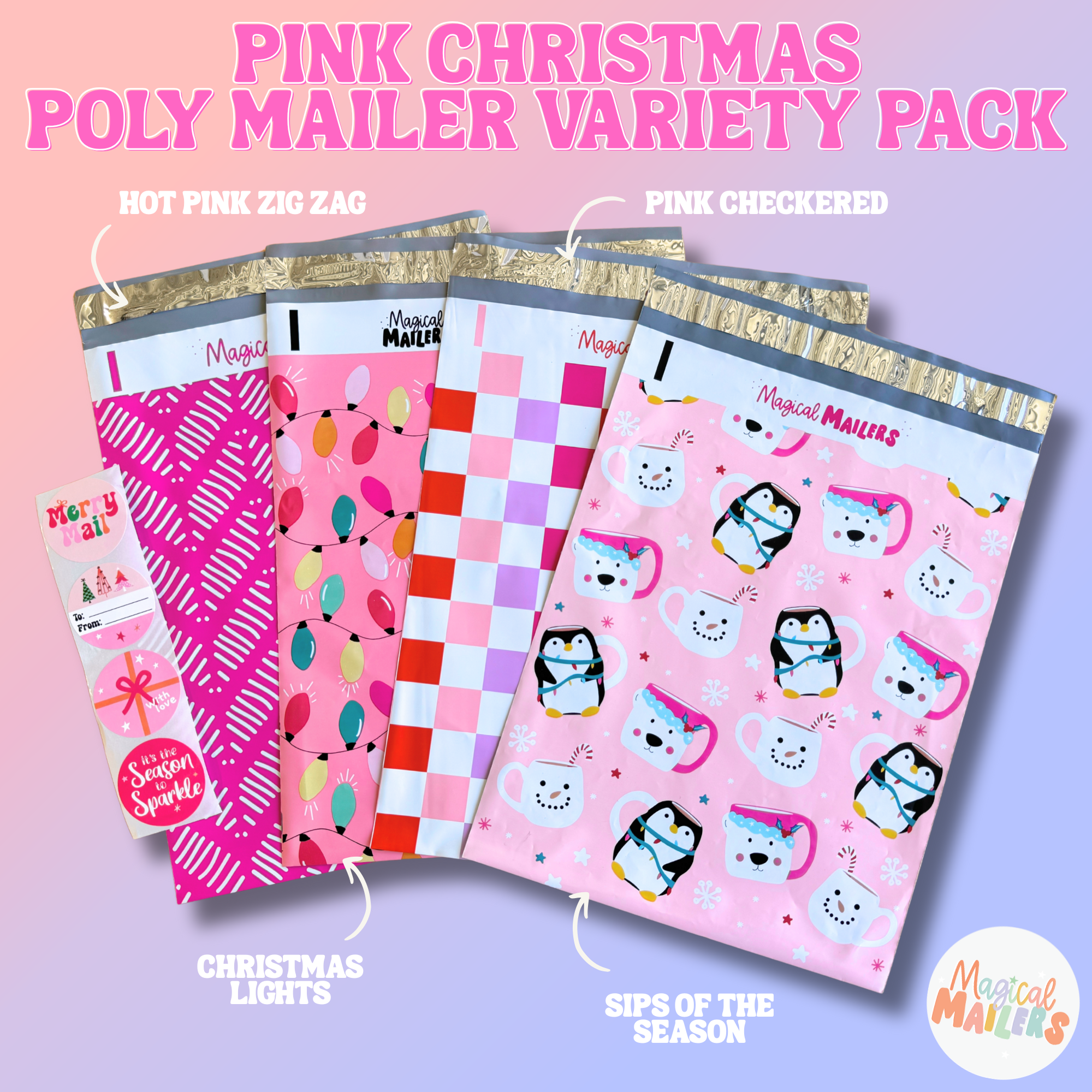 10x13" Pink Christmas Variety Pack (100ct)