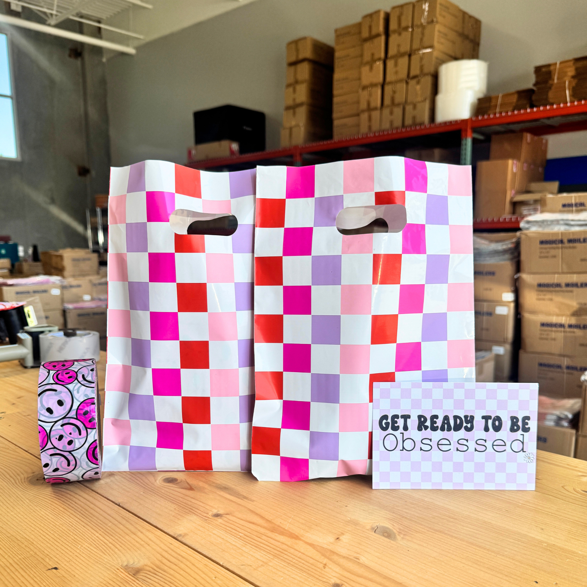 9x12" Pink Checkered Merchandise Bag
