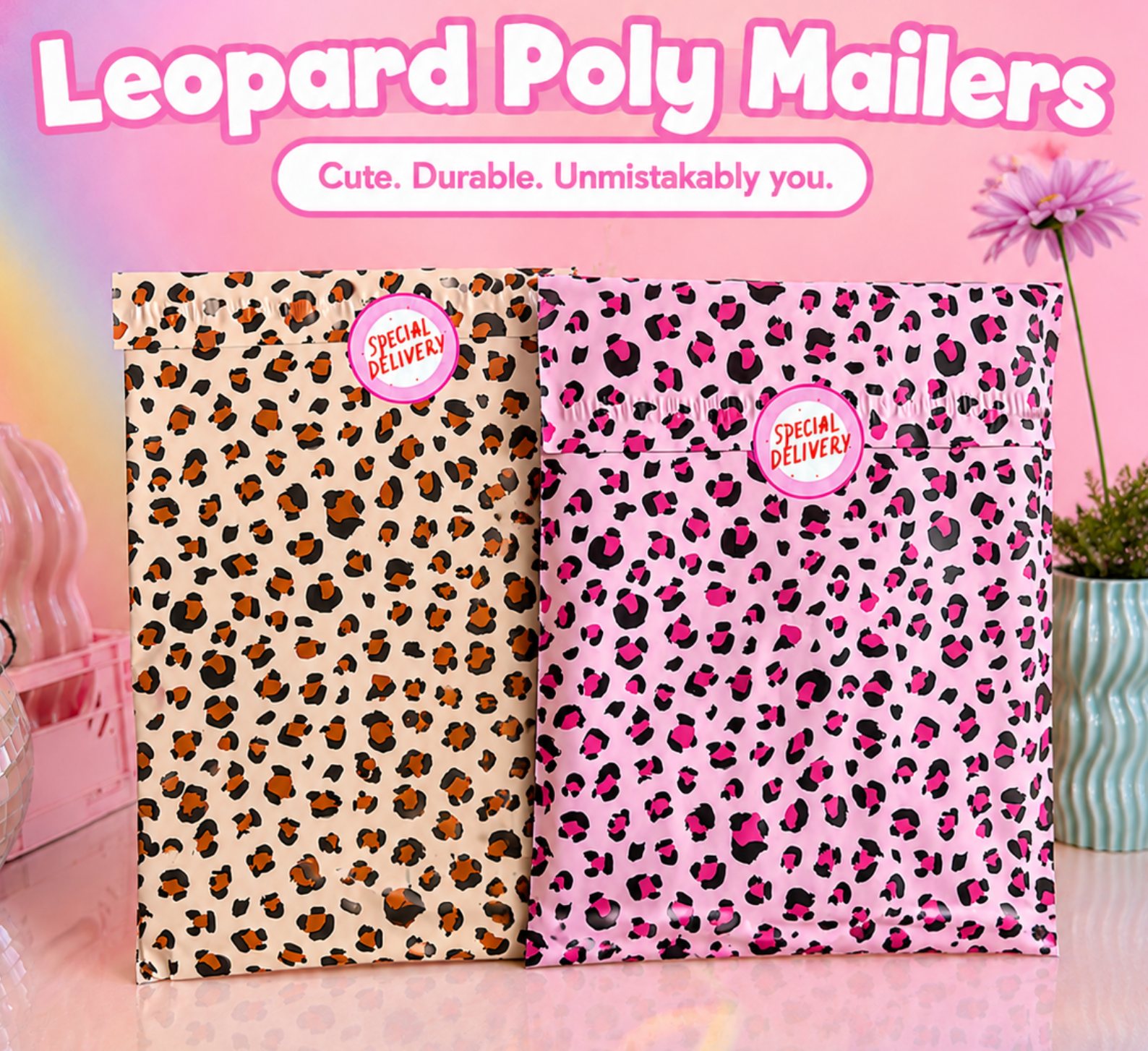 10x13" Pink Leopard Poly Mailer