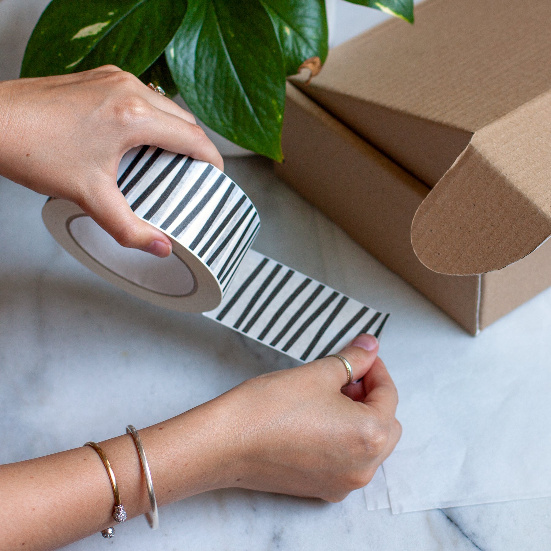Paper Tape - White with Black Stripes - Magical Mailers