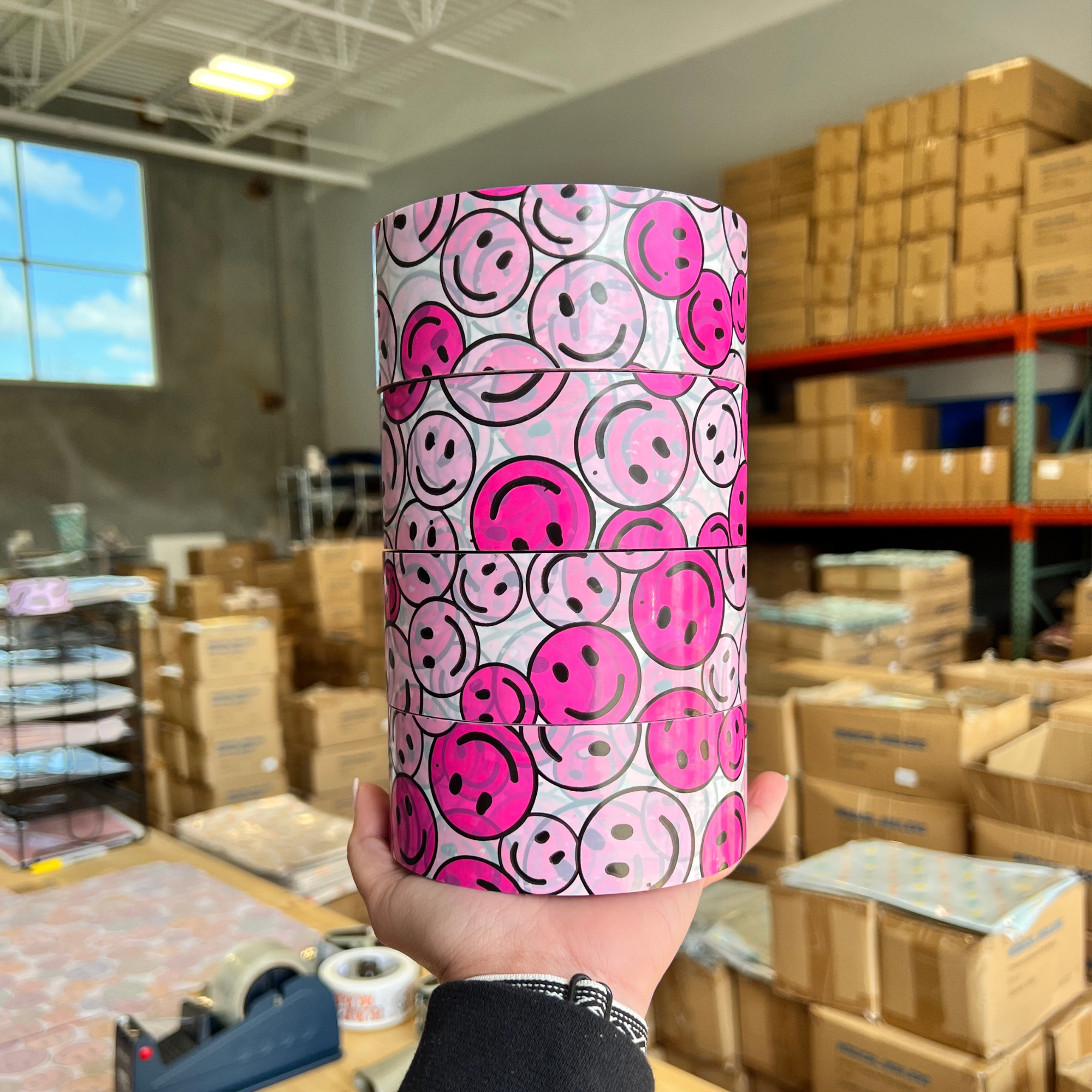 Plastic Tape - Pink Smiley